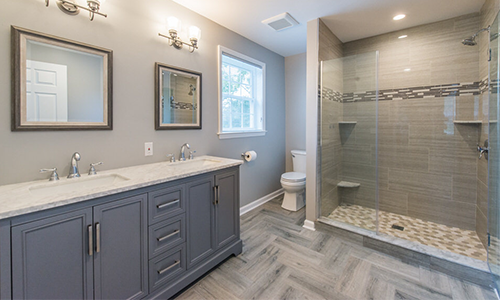 Amazing double sink in a large bathroom remodel